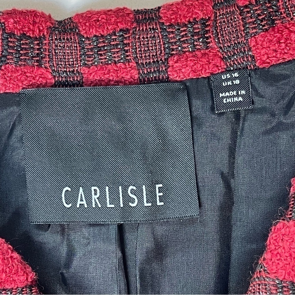 Carlisle Red Black Tweed Plaid Blazer Jacket Career Women's Size 16 - Picture 6 of 16